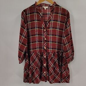 Entro Rust Red Plaid Button Down Mini Dress Size Medium Quarter Sleeve